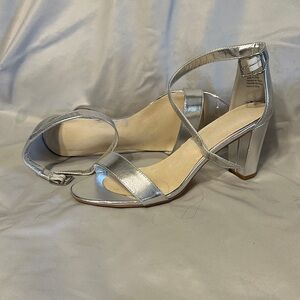 Elegant Silver Block Heel Sandals